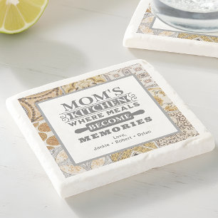 Rustic Mum's Meals Become Memories Kitchen Stone Coaster