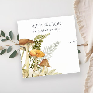 Rustic Mushroom Fern Foliage Band Necklace Display Square Business Card
