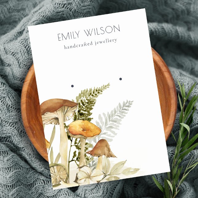 Rustic Mushroom Fern Foliage Stud Earring Display Business Card (Creator Uploaded)