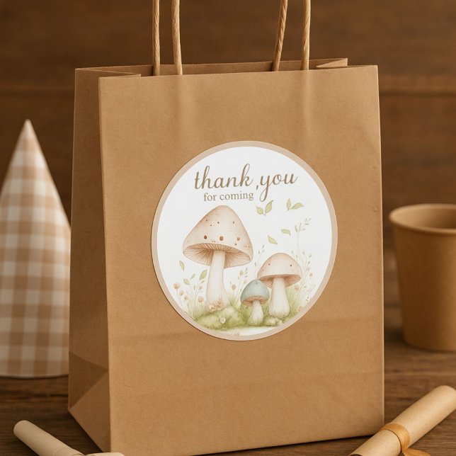 Rustic Mushroom Thank You Favour Sticker Label (Creator Uploaded)