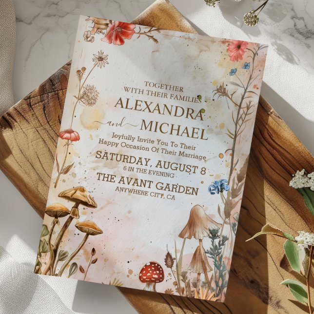 Rustic Mushroom Toadstool Enchanted Forest Wedding Invitation (Creator Uploaded)