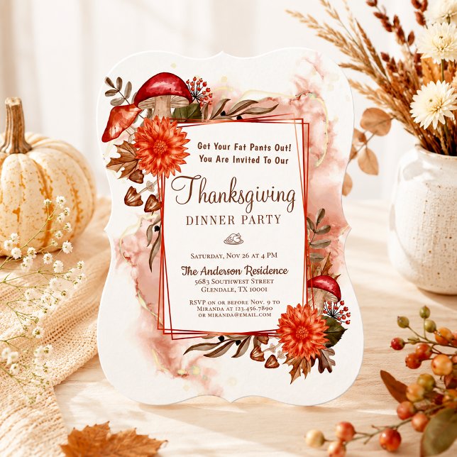  Rustic Mushrooms Elegant Fall Leaves Thanksgiving Invitation (Creator Uploaded)