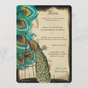 Rustic Musical Peacock Birdcage Romantic Feather Menu