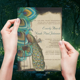Rustic Musical Peacock Birdcage Wedding Invitation