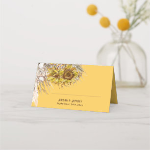 Rustic Mustard Sunflowers Folded Place Card