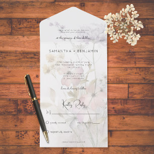 Rustic Muted Wildflowers on White No Dinner  All In One Invitation