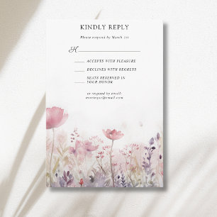 Rustic Muted Winter Wildflower Meadow Wedding RSVP Card