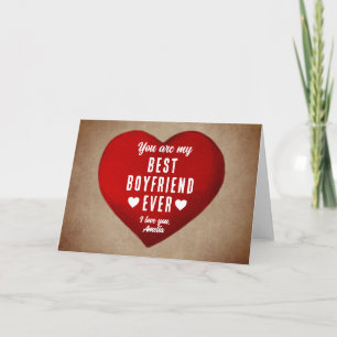 Rustic My Best Boyfriend Ever Red Heart  Holiday Card