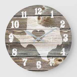 Rustic My Heart Belongs To Texs Large Clock