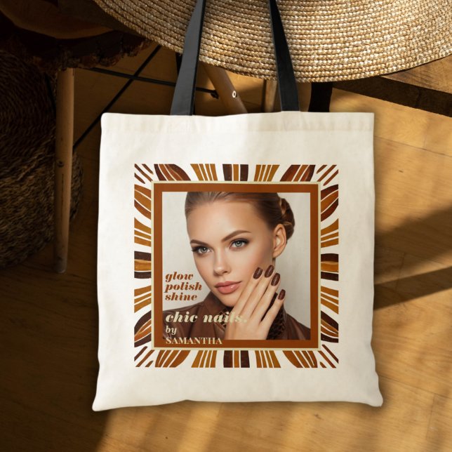 Rustic Nail Salon Business Photo Social & QR Code Tote Bag (Creator Uploaded)