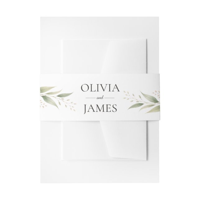 Rustic Name Botanical Eucalyptus Greenery Wedding Invitation Belly Band (Front Example)