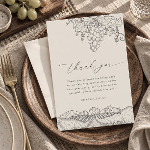 Rustic Napa Valley Vineyard Winery Bridal Shower Thank You Card