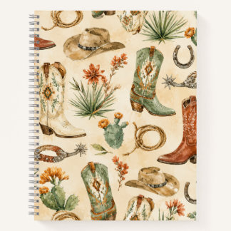Rustic Nashville Cowboy Boots Western Pattern Notebook