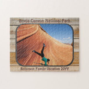 Rustic National Park Custom Photo Family Vacation Jigsaw Puzzle