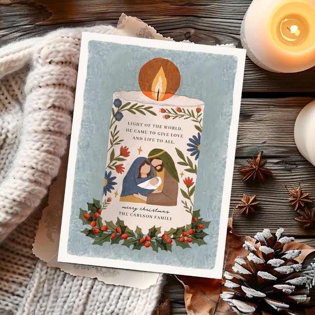 Rustic Nativity Candle Religious Christmas Flat Holiday Card (Creator Uploaded)