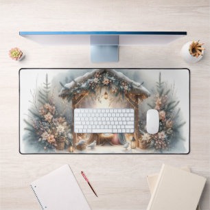 Rustic Nativity Scene with Winter Florals Desk Mat