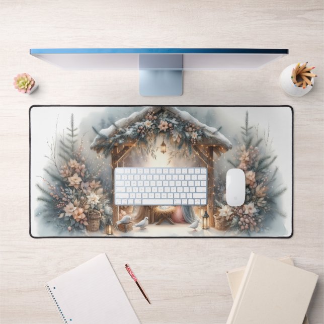 Rustic Nativity Scene with Winter Florals Desk Mat (Office 1)