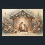 Rustic Nativity Scene with Winter Florals Wood Wall Art<br><div class="desc">This serene nativity scene captures the peaceful beauty of the Holy Family beneath a rustic wooden stable, gently lit by lanterns and surrounded by soft snowfall. The design features Mary, Joseph, and baby Jesus in a warm, reverent moment, accentuated by delicate winter florals, snow-covered pine branches, and glowing string lights....</div>
