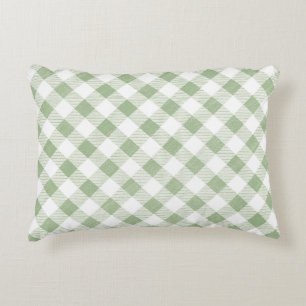 Rustic Natural Sage Gingham Plaid Decorative Cushion