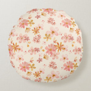 Rustic nature floral hippie pattern round cushion