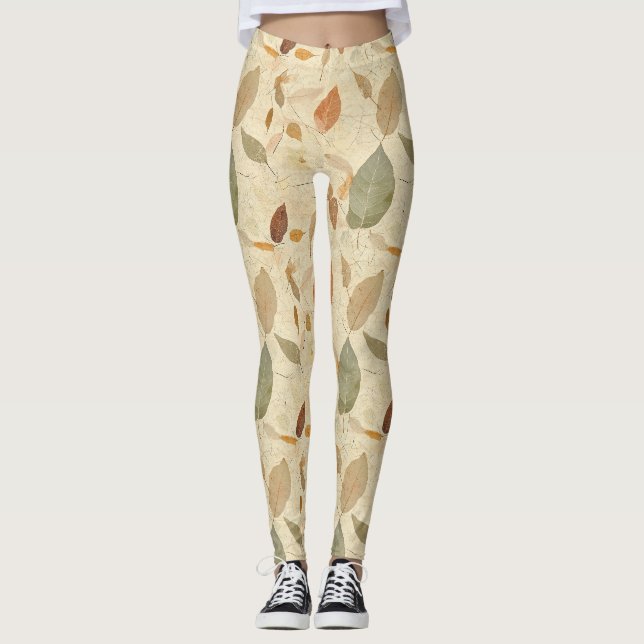 Rustic Nature-Inspired Leaf - Botanical Art (3) Leggings (Front)