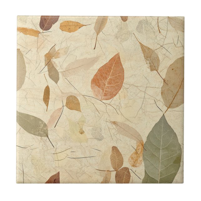 Rustic Nature-Inspired Leaf - Botanical Art (3) Tile (Front)