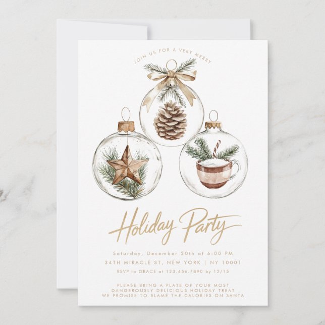 Rustic Nature Minimalist Ornaments Christmas Party Invitation (Front)