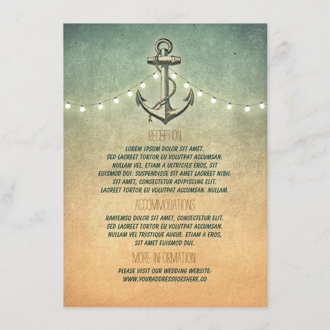 Rustic Nautical Anchor and Lights Wedding Details Enclosure Card (Front)