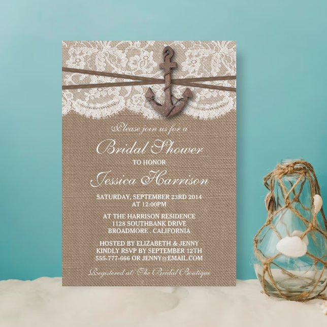 Rustic Nautical Anchor Beach Bridal Shower Invitation (Creator Uploaded)