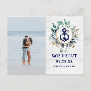 Rustic Nautical Anchor Beach Photo Save The Date Invitation Postcard