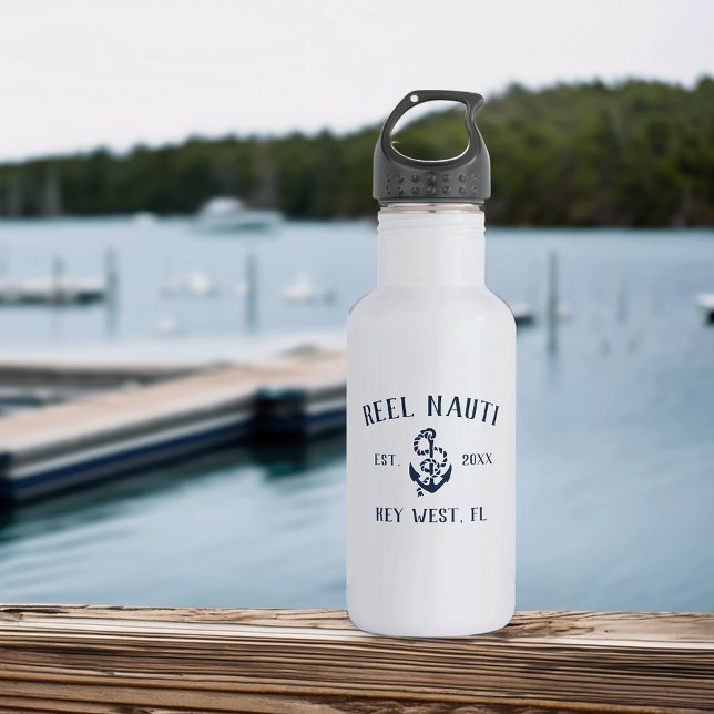 Rustic Nautical Anchor | Custom Boat Name 532 Ml Water Bottle (Creator Uploaded)
