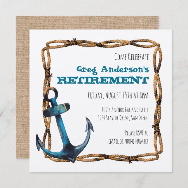 Rustic Nautical Anchor Retirement Invitation (Front/Back)