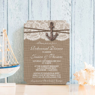 Rustic Nautical Anchor Wedding Rehearsal Dinner Invitation