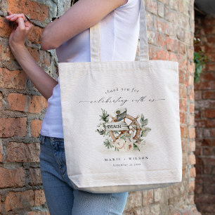 Rustic Nautical Anchor Wheel Leafy Floral Wedding Tote Bag