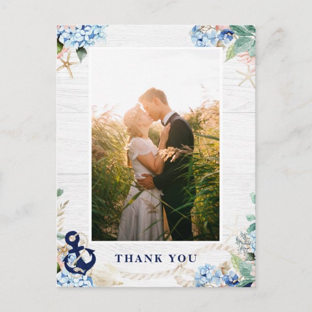 Rustic Nautical Beach Wedding Photo Thank You Postcard (Front)
