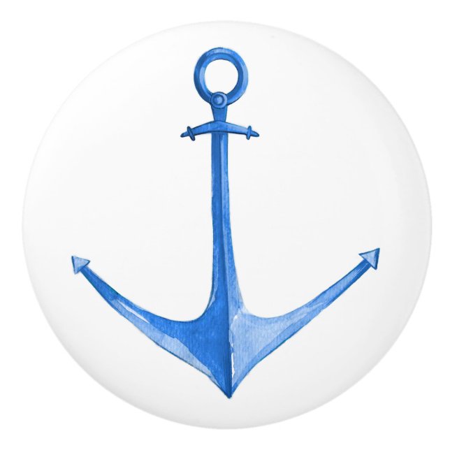 Rustic Nautical Blue Boat Anchor  Ceramic Knob (Front)