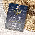 Rustic Nautical Blue Gold Mens Birthday Party