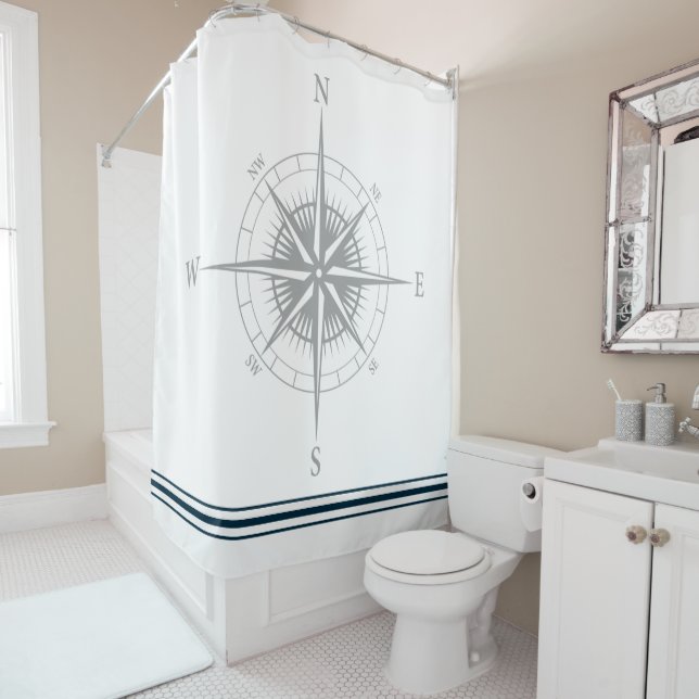 Rustic Nautical Compass Shower Curtain (In Situ)