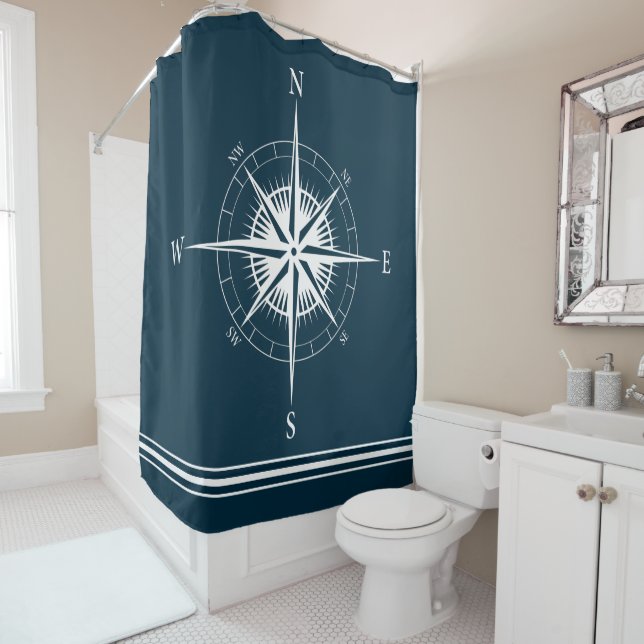 Rustic Nautical Compass Shower Curtain (In Situ)