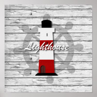 Rustic Nautical Lighthouse On Grey Weathered Wood