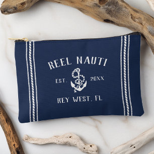 Rustic Nautical Navy Anchor Boat Name Accessory Pouch