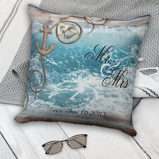 Rustic Nautical Ocean Wedding Pillow (Creator Uploaded)