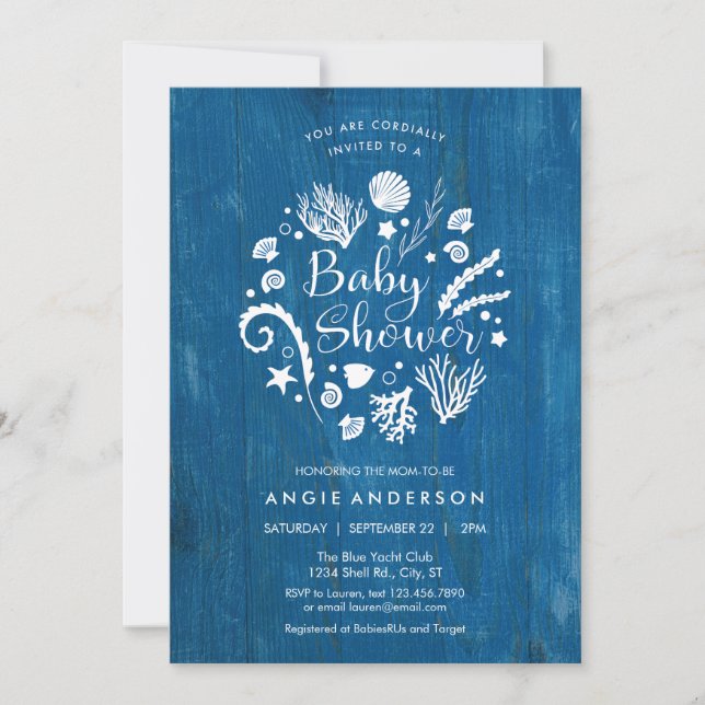 Rustic Nautical Sea Life Baby Shower Invitation (Front)