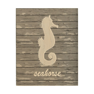 Rustic Nautical Seahorse On Peeling Wood   Print