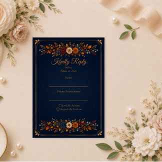 Rustic Navy Autumn Wedding RSVP Card