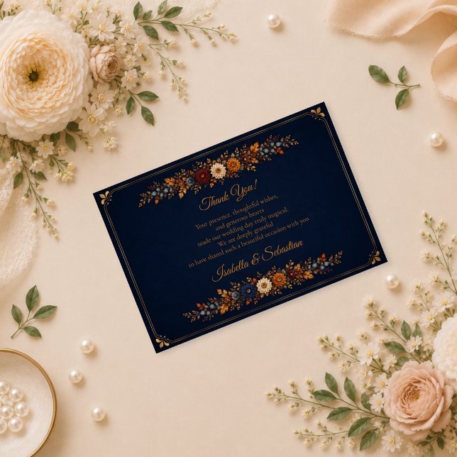 Rustic Navy Autumn Wedding Thank You Card (Creator Uploaded)