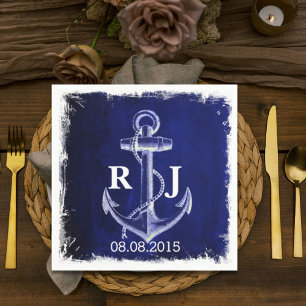 rustic Navy Blue anchor nautical wedding Napkin