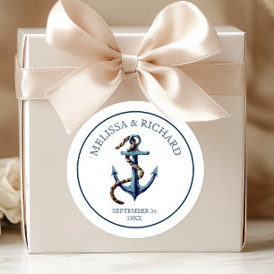 Rustic Navy Blue Anchor Wedding Classic Round Sticker