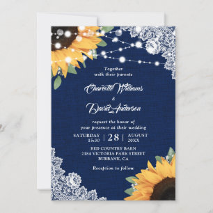 Rustic Navy Blue and Sunflower Wedding Invitations