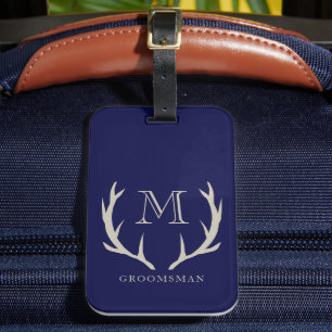 Rustic Navy Blue Antler Custom Groomsmen Gift Luggage Tag